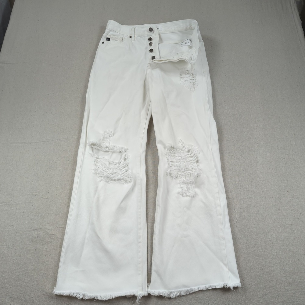 Kancan Jeans Womens 27‎ White Montana High Rise 90s Flare Distressed